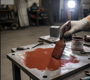 Application de peinture antirouille sur une platine acier