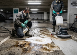 Dégraissage de parking : éliminer les taches d&rsquo;huile tenaces sur le béton